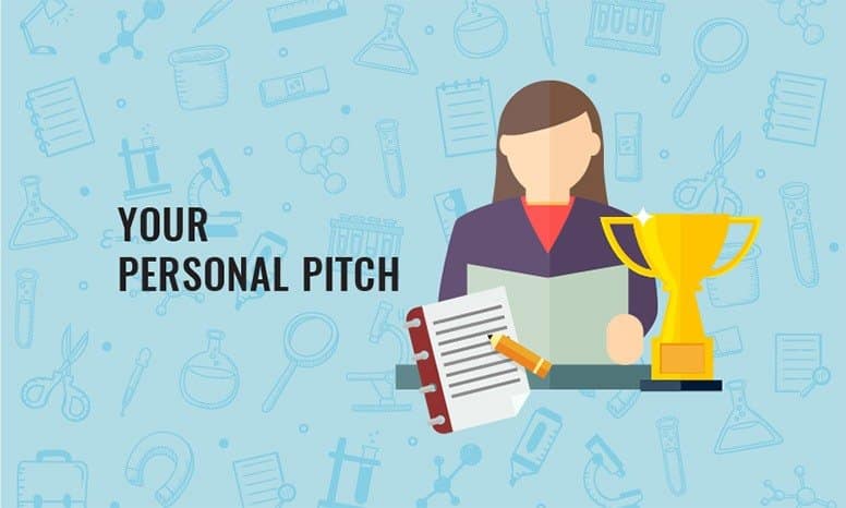your-personal-pitch-getreskilled image-of-lady-with-cv-and-trophy-with-pencil-and-paper-implying-writing-your-personal-pitch