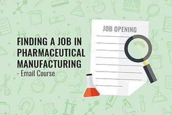 image-of-job-advert-magnifying-glass-and beaker-suggesting-email-course-finding-a-job-in-pharmaceutical-manufacturing