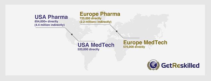 mapa-do-mundo-destacando-os-eua-e-reino unido-com-números-de-emprego-da-indústria-farmacêutica-sugerindo-possível-carreira-farmacêutica-bem-sucedida