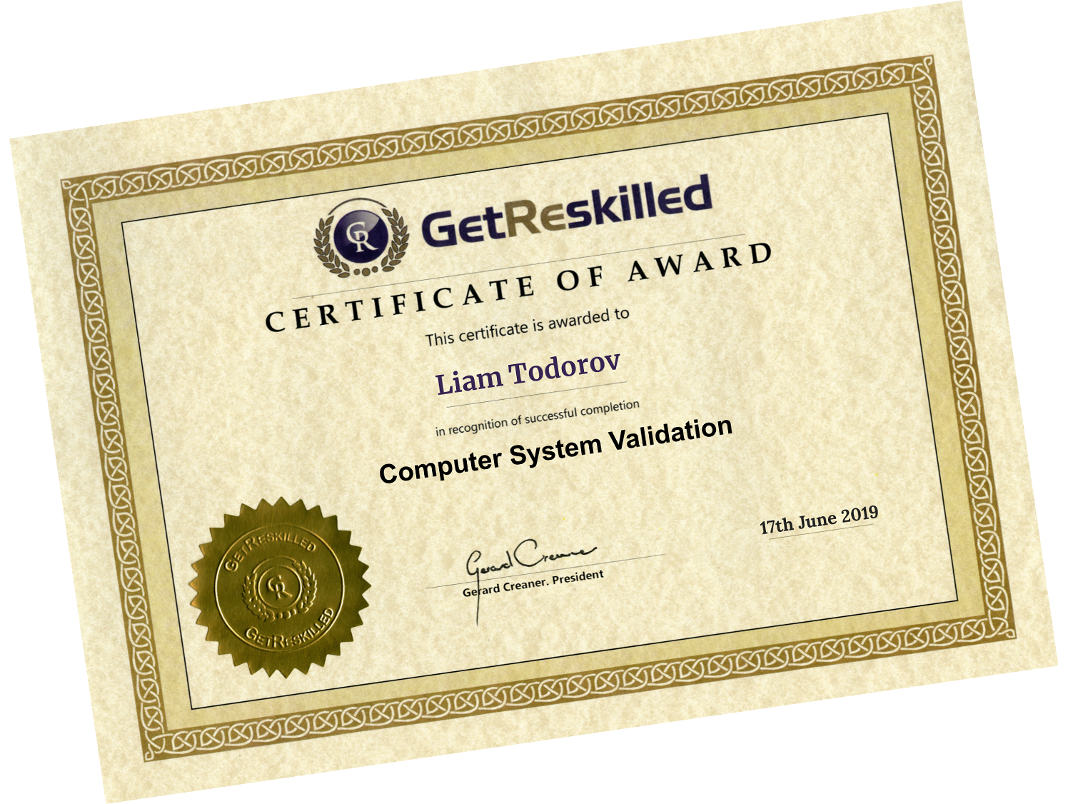 Computer System Validation Certificate