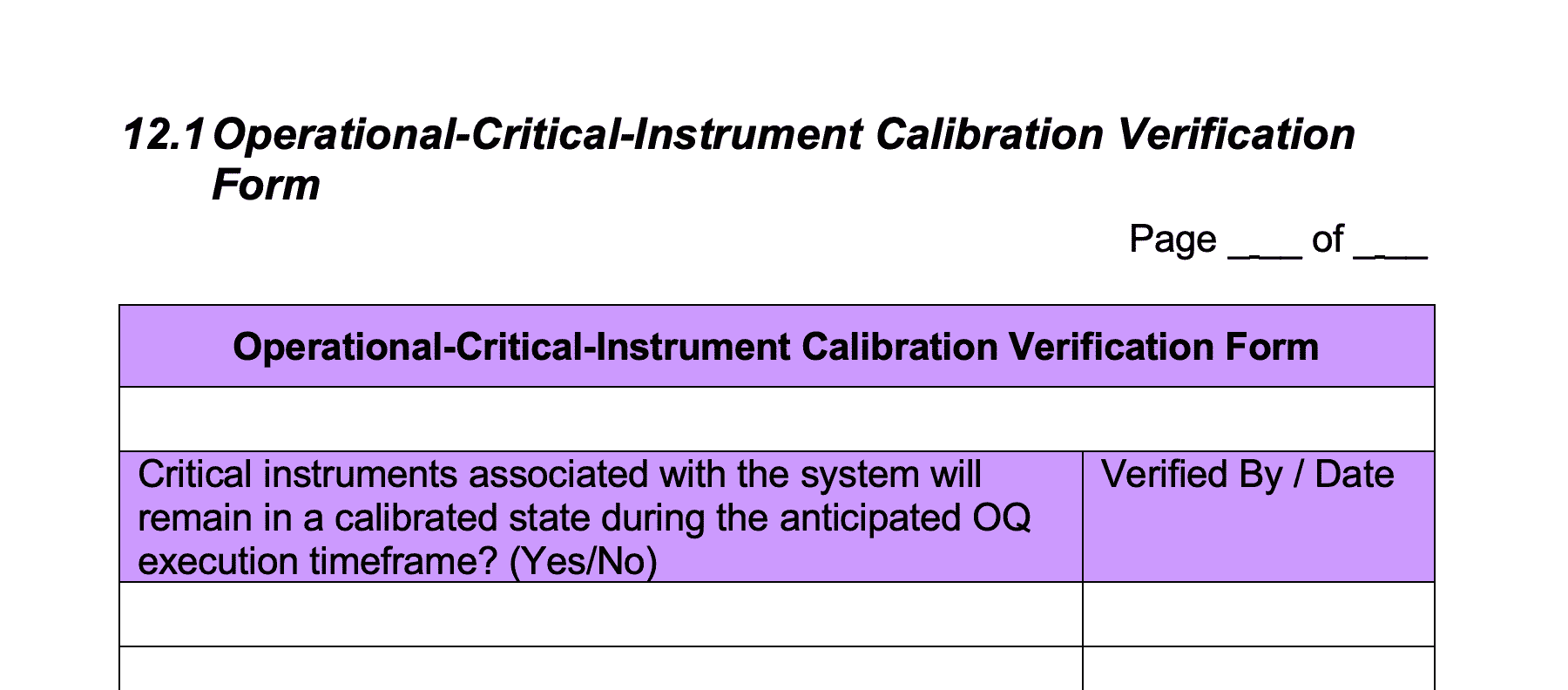 Operational Critical Instrument Calibration Verification Form GetReskilled