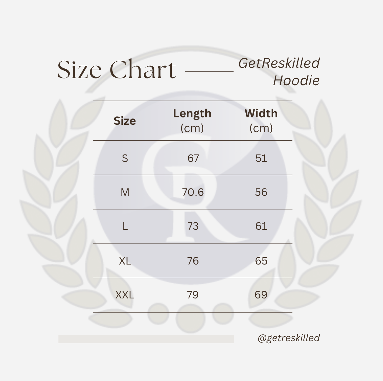 GetReskilled Hoodie - Size Guide